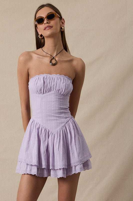 Thalia Tiered Lace Down Tube Mini Dress Clothing Sky to Moon 