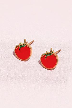 Tomato Girl Enamel Charm Stud Earrings