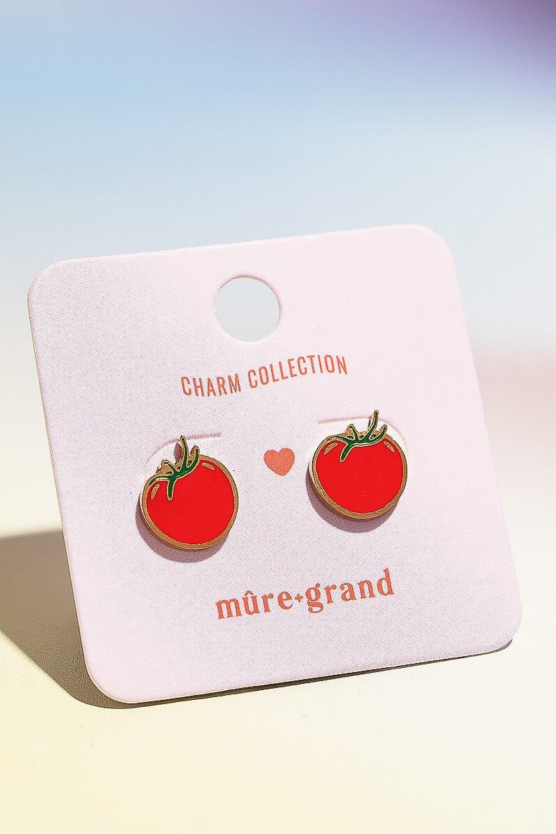 Tomato Girl Enamel Charm Stud Earrings Earrings mure + grand 