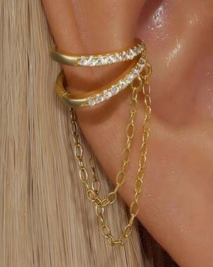 Two Tier with Chain Tassel Sterling Silver Ear Cuff Earrings mure + grand 