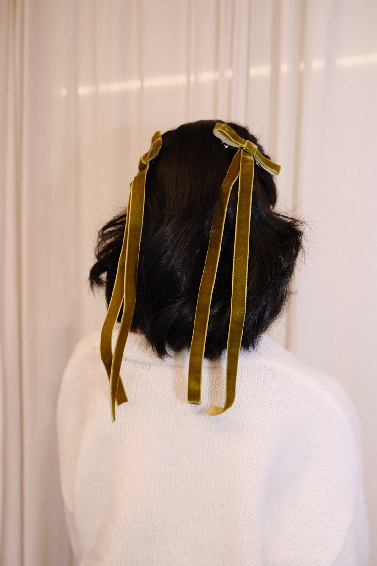 Velvet Long Tail Bow Hair Clip Hair Accessory mure + grand Green 