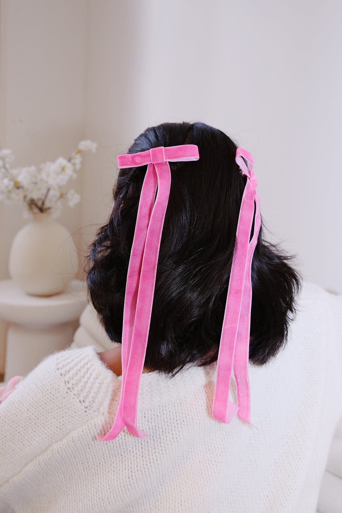 Velvet Long Tail Bow Hair Clip Hair Accessory mure + grand Pink 