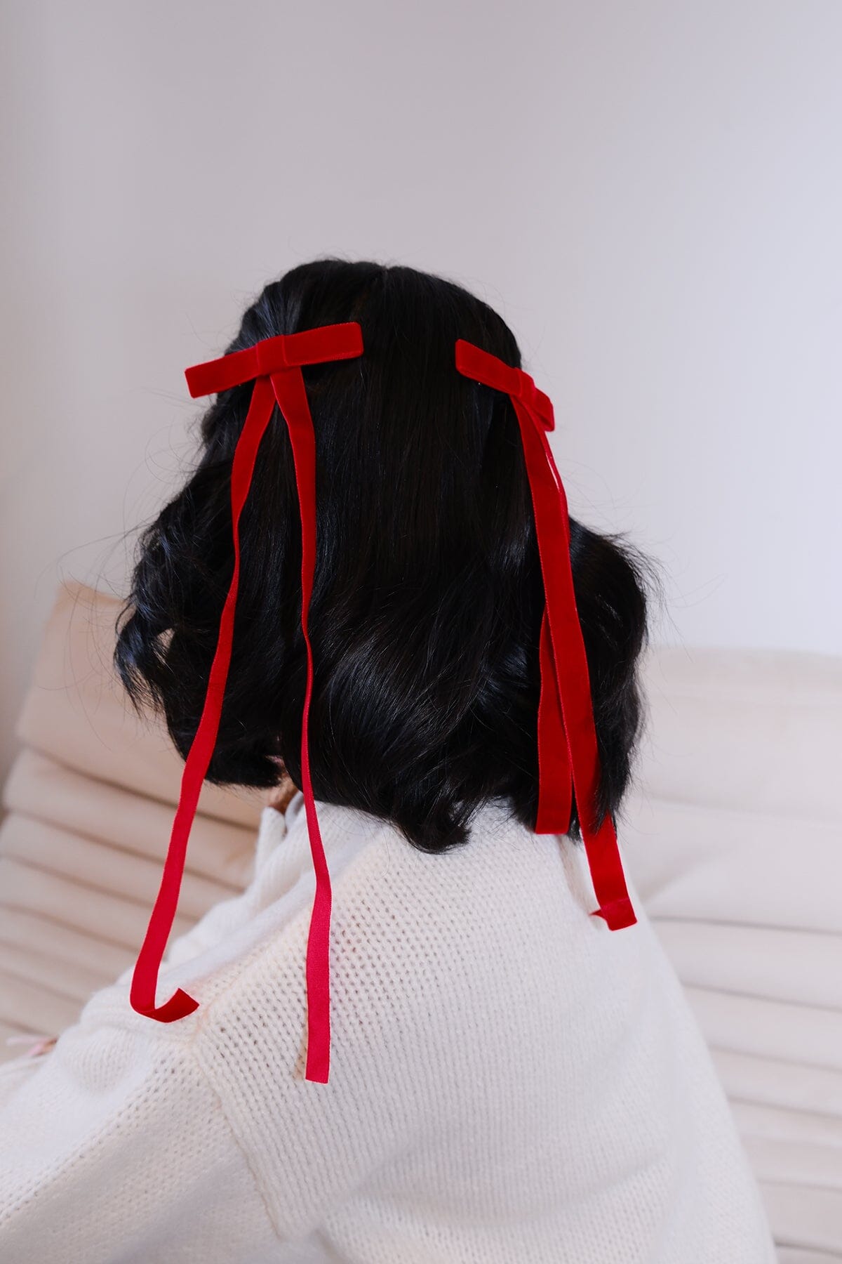 Velvet Long Tail Bow Hair Clip Hair Accessory mure + grand Red 