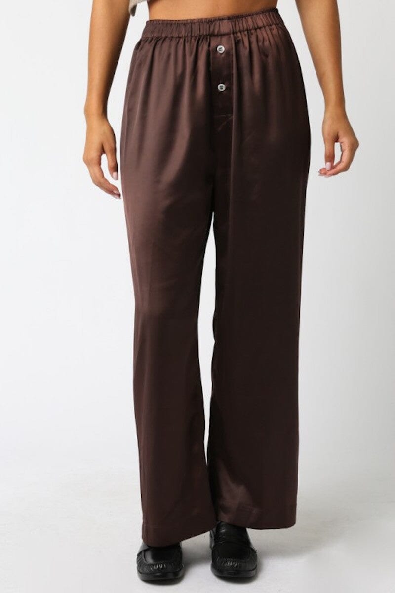 Victoria Elastic Waistband Satin Pants Clothing Olivaceous 
