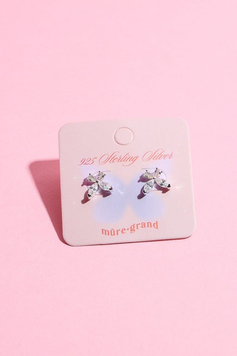 White Sapphire Butterfly Sterling Silver Stud EarringMure + Grand