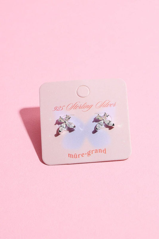 White Sapphire Butterfly Sterling Silver Stud Earring Earrings mure + grand Silver 