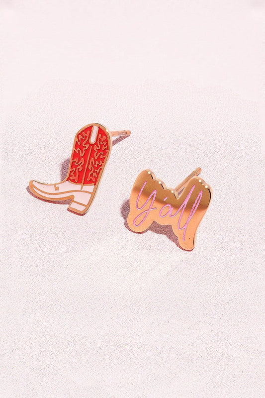 Y'all + Cowboy Boot Enamel Charm Stud Earrings Earrings Mure + Grand 