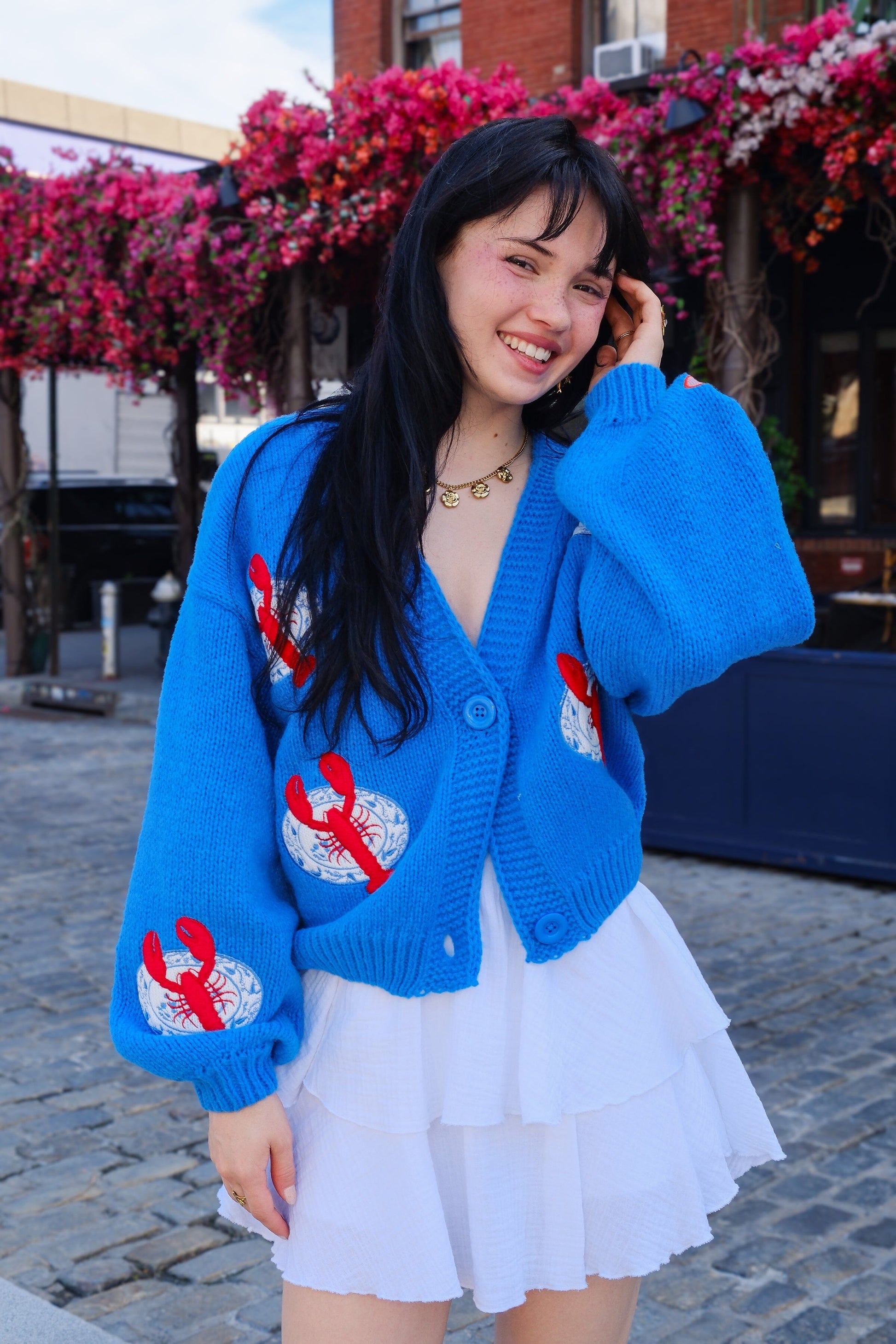 You're A Reel Catch Puff Cardigan Sweater mure + grand 