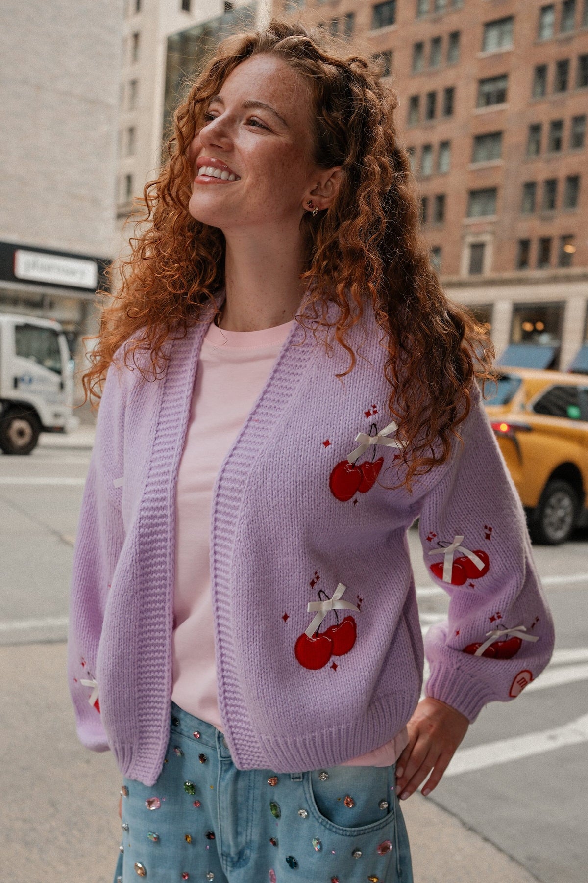 You're the Cherry on Top Puff Cardigan Sweater mure + grand 