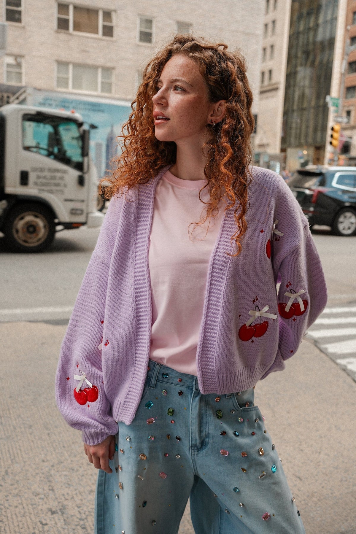You're the Cherry on Top Puff Cardigan Sweater mure + grand 