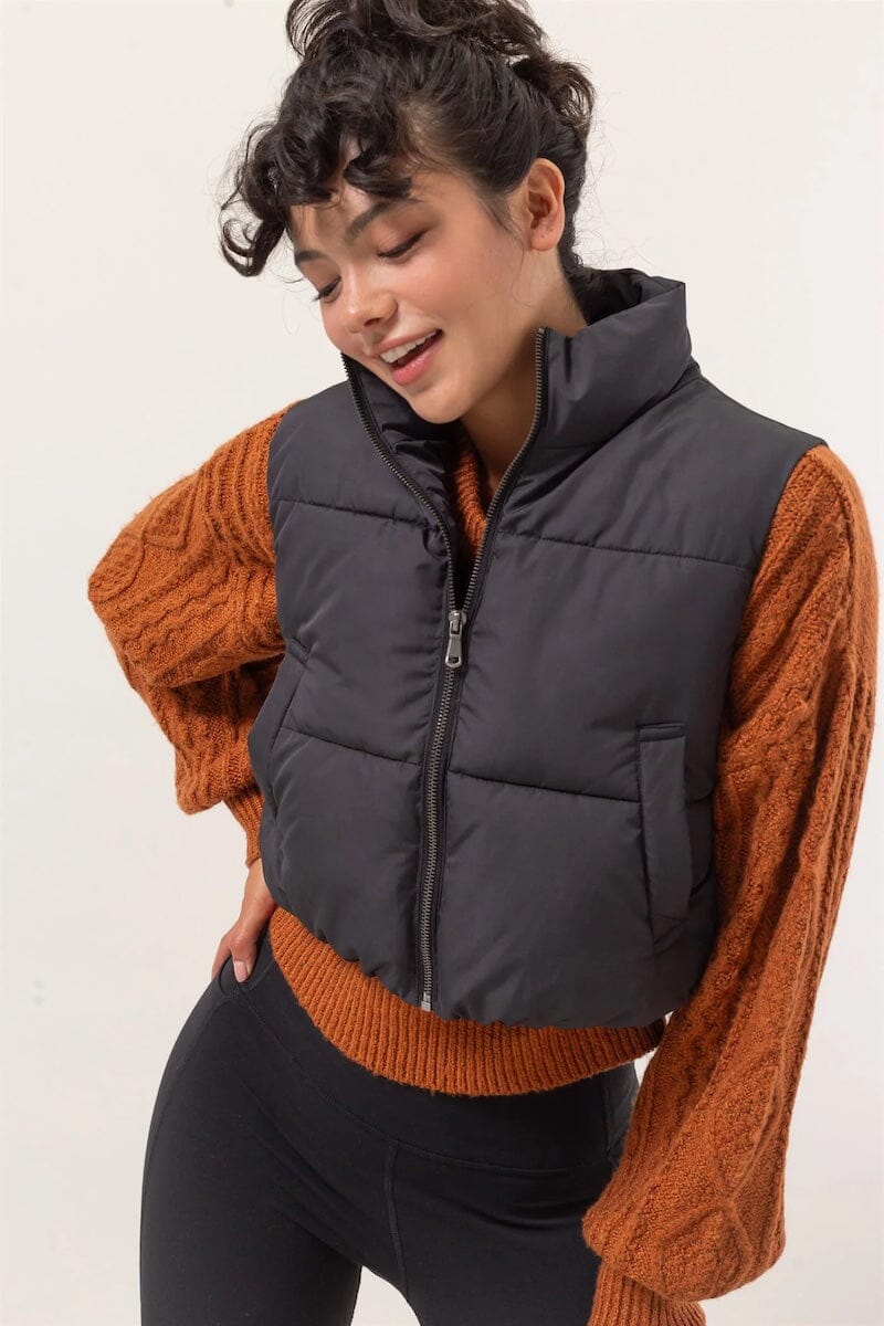 Zaya Cropped Zipper Closure Puffer Vest Clothing Hyfve 