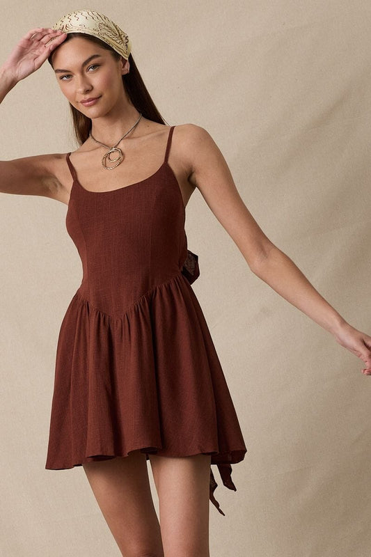 Zinnia Adjustable Strap Open Back with Tie Mini Dress Clothing Sky to Moon 