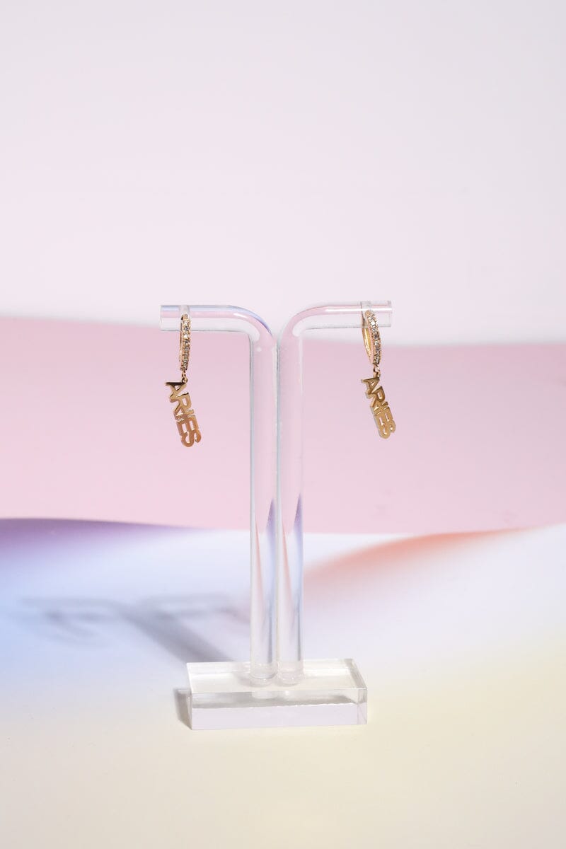 Aries Crystal Zodiac Charm Dangle Earrings Earrings Mure + Grand Gold 