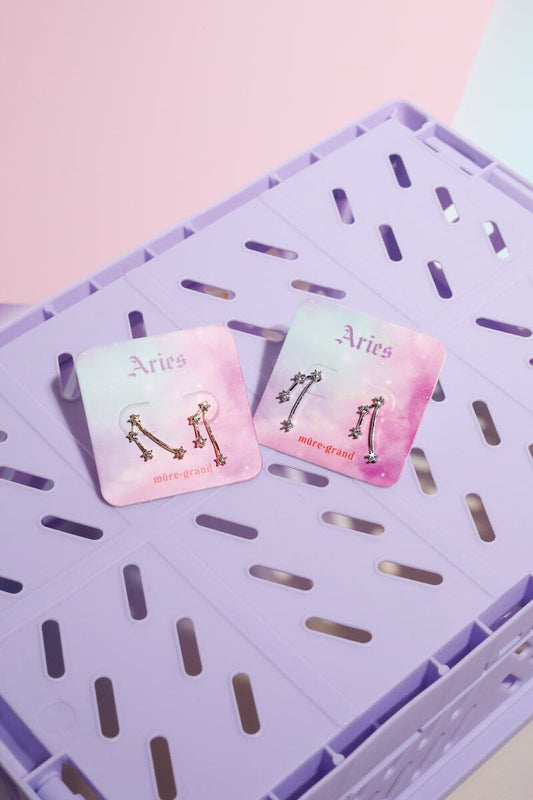 Aries Crystal Zodiac Stud Earrings Earrings Mure + Grand