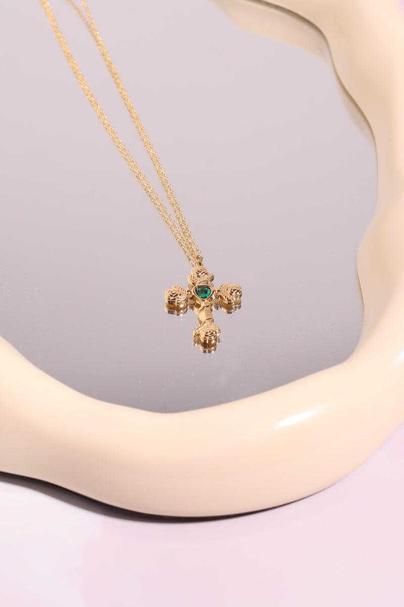 Aurelia Cross Necklace in Green Necklaces mure + grand 