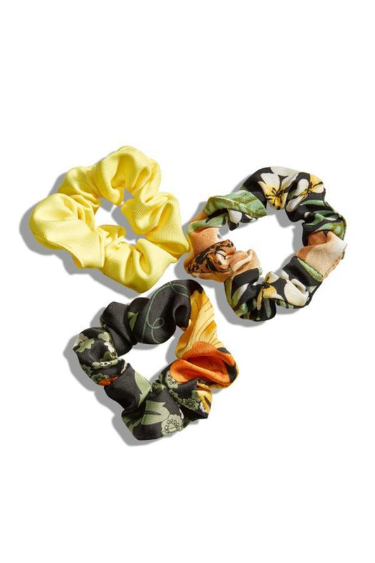 Black and Yellow Floral Scrunchie Set