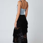 Black Lace Ruffle Midi Skirt Clothing Cotton Candy LA 
