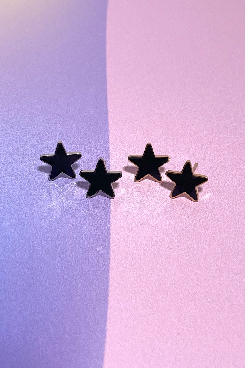 Black Star Enamel Charm Stud Earrings Earrings Mure + Grand 