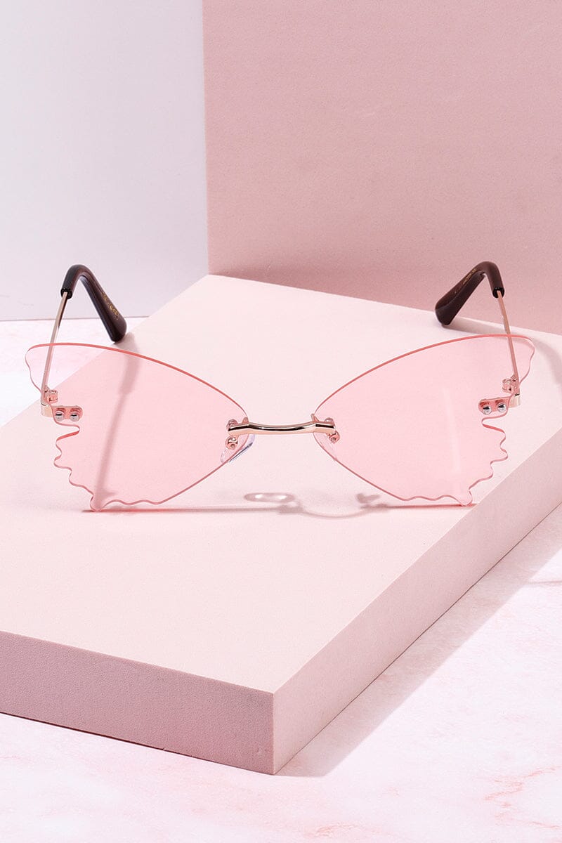 Butterfly Wings Rimless Sunglasses Sunglasses mure + grand Pink 