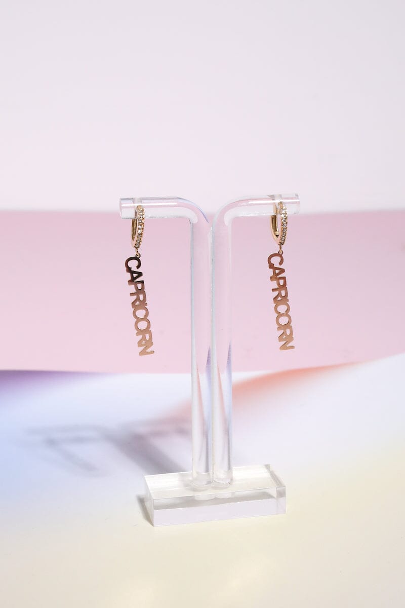 Capricorn Crystal Zodiac Charm Dangle Earrings Earrings Mure + Grand Gold 