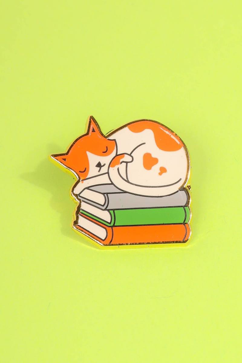 Cat Books Enamel Pin Enamel Pin Patches & Pins 