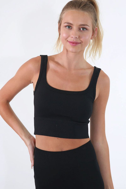 Chevron Ribbed Crop Top Top Mure + Grand Black 