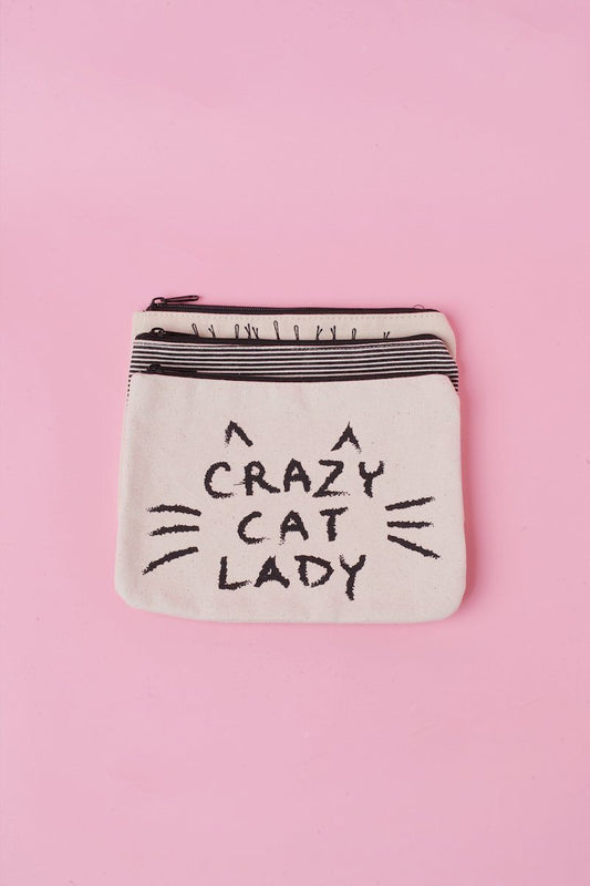 Crazy Cat Lady Canvas Pouch Inspirational Canvas Pouch Mulberry & Grand 