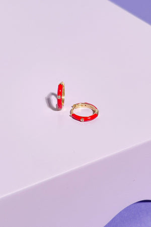 Crystal Enamel Sterling Silver Hoop Huggie