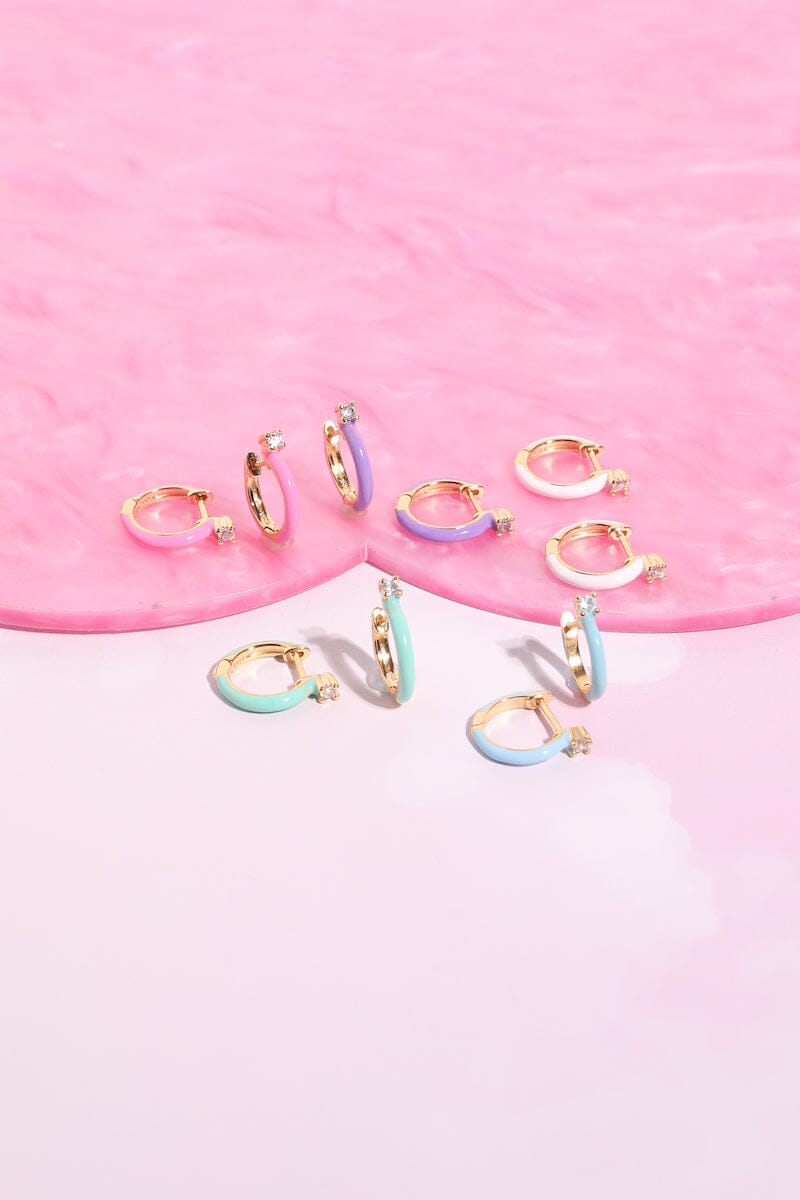 Crystal Stud Enamel Sterling Silver Hoop Huggie Earrings mure + grand Baby Pink 