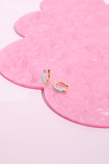 Crystal Stud Enamel Sterling Silver Hoop Huggie Earrings mure + grand Mint 