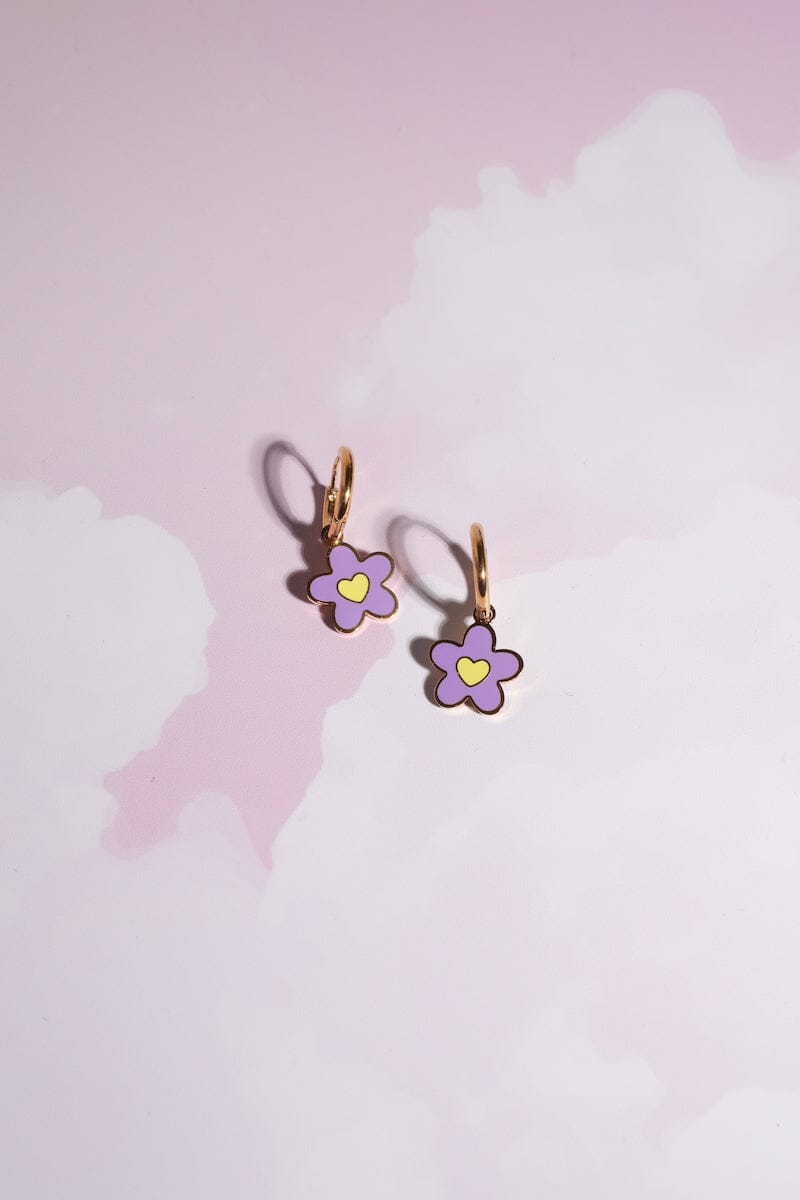 Daisy Enamel Huggie Charm Dangle Earrings Earrings Mure + Grand Purple 