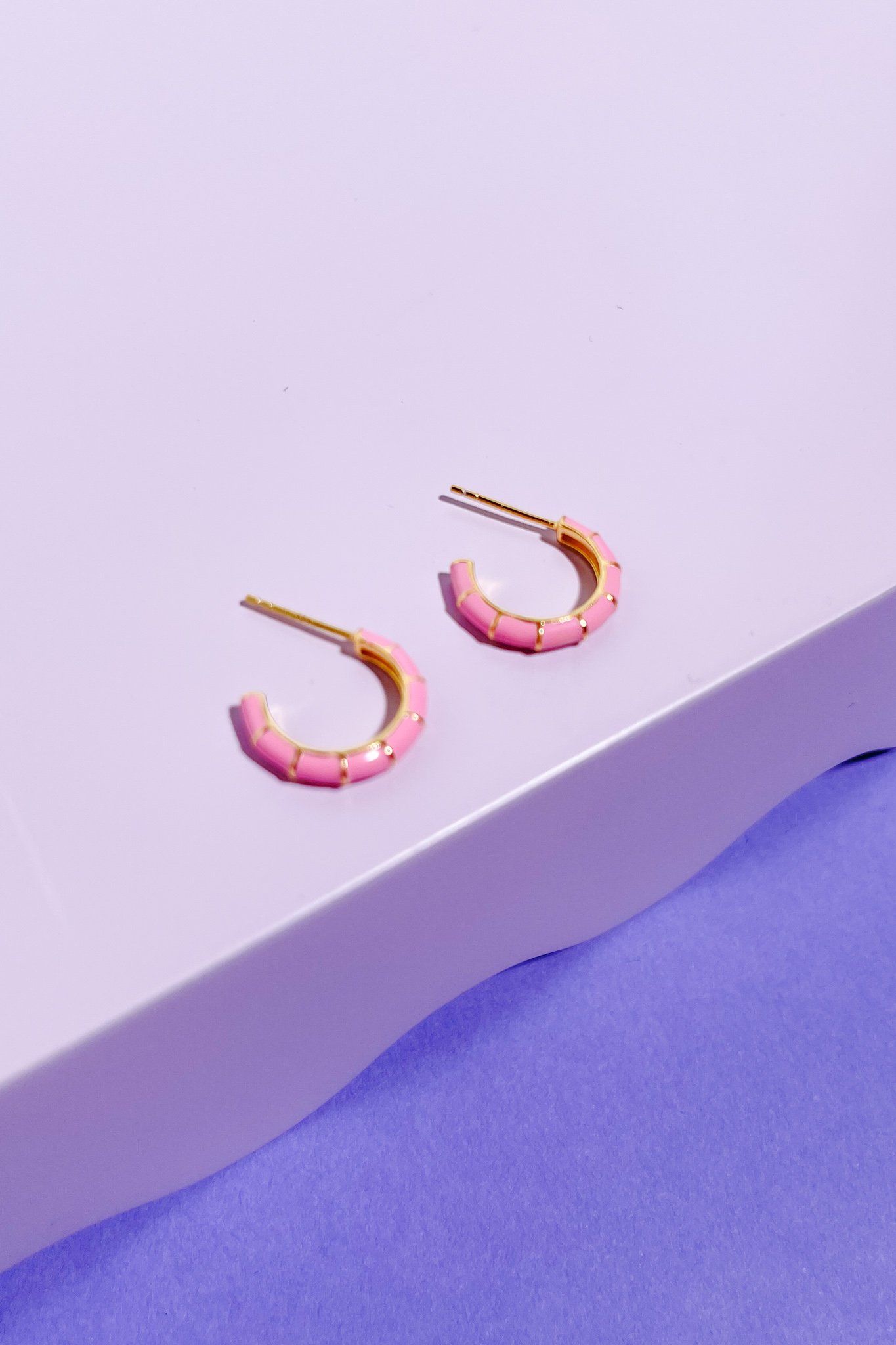 Enamel Sterling Silver Hoop Earrings Earrings Mulberry & Grand Hot Pink 