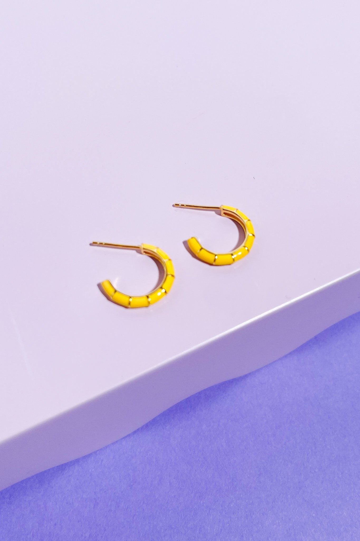 Enamel Sterling Silver Hoop Earrings Earrings Mulberry & Grand Yellow 