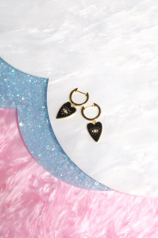 Evil Eye Heart Charm Dangle Earrings Earrings Mure + Grand 