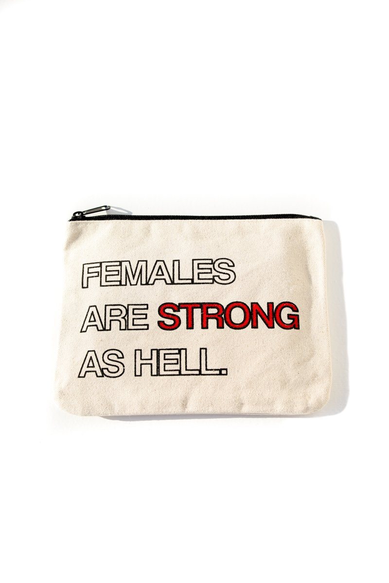 Females Are Strong As Hell Canvas Pouch Inspirational Canvas Pouch Mulberry & Grand 