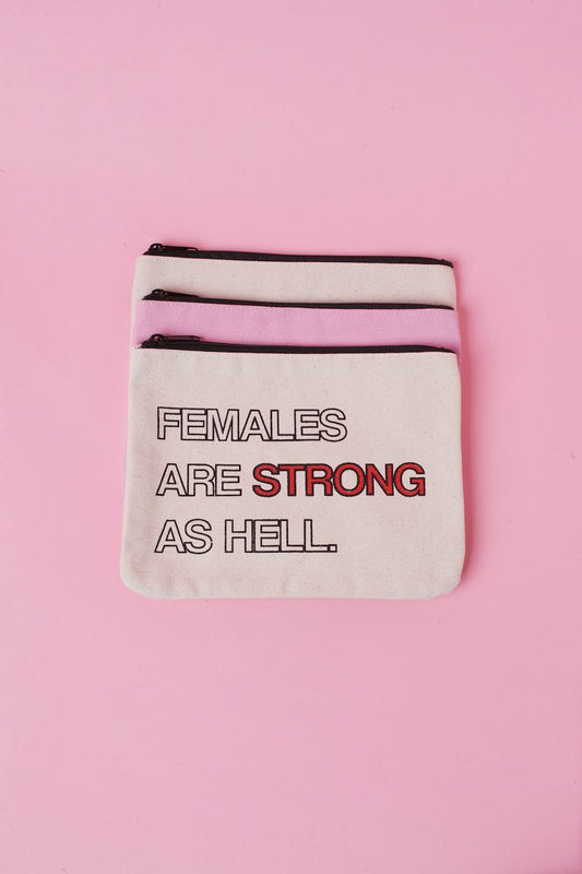 Females Are Strong As Hell Canvas Pouch Inspirational Canvas Pouch Mulberry & Grand 