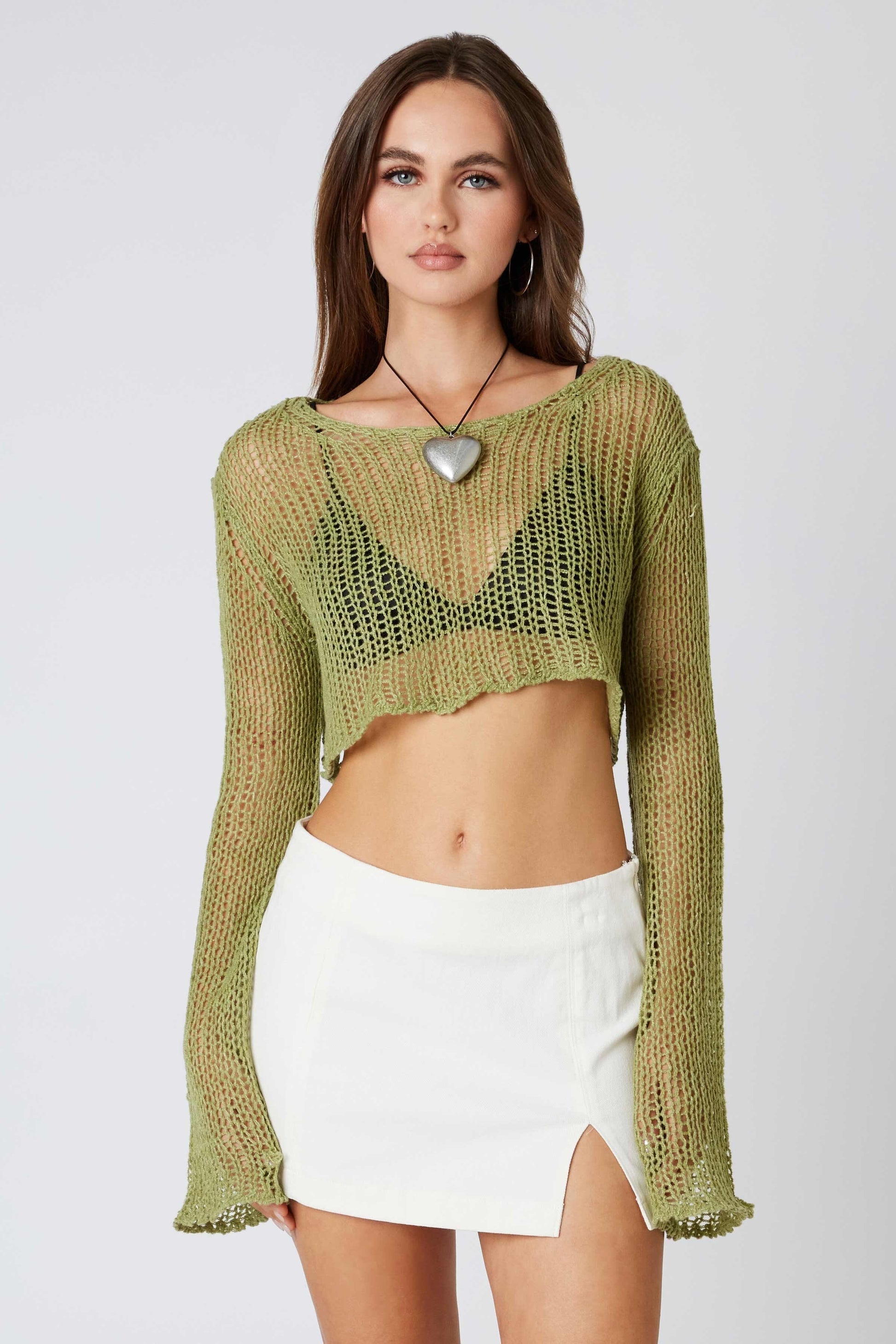 Fern Cropped Knit Sweater Clothing Cotton Candy LA 