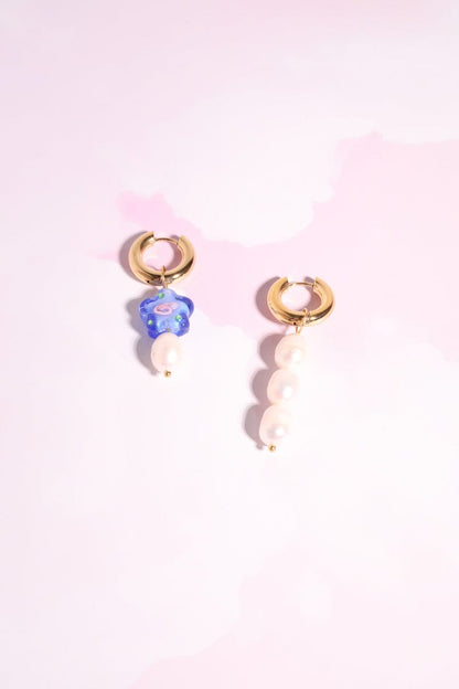 Flower Power Pearl Charm Dangle Earrings Earrings mure + grand Perwinkle 