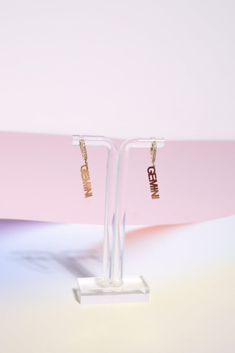 Gemini Crystal Zodiac Charm Dangle Earrings Earrings Mure + Grand Gold 