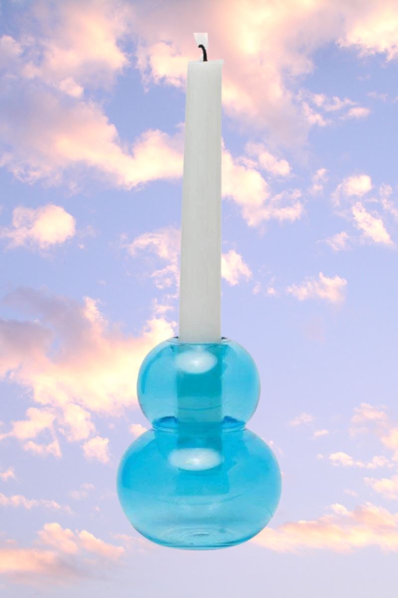 Glass Bubble Taper Candle Holder Home Decor Realm Blue 