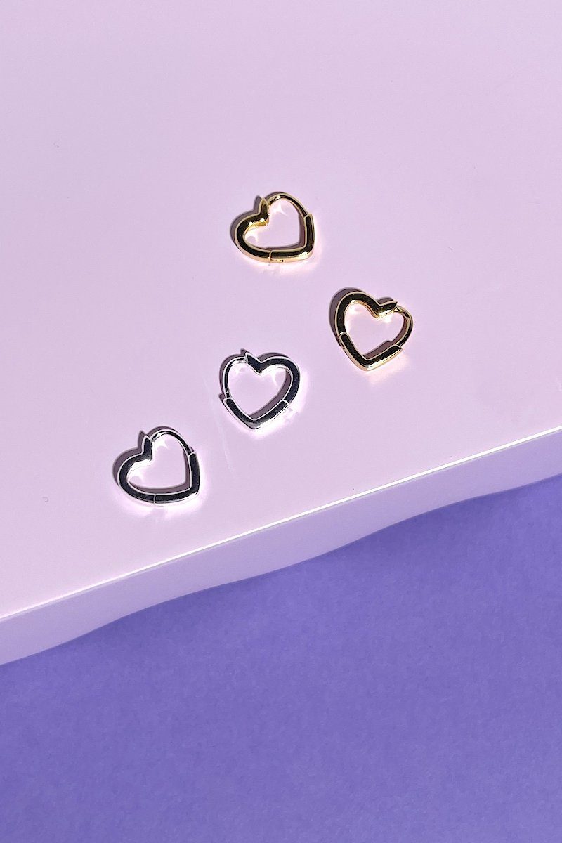 Heart Sterling Silver Charm Huggie EarringsMure + Grand