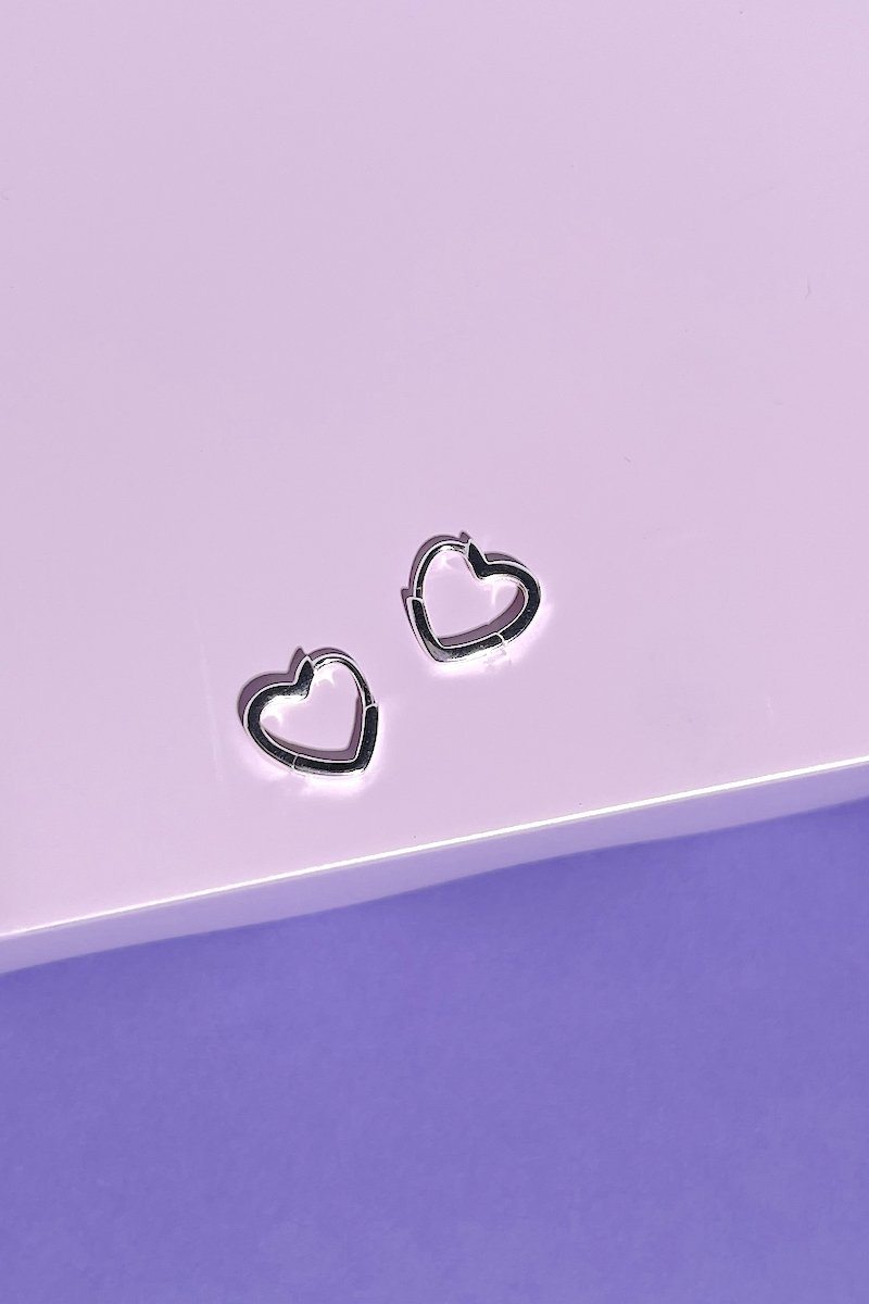 Heart Sterling Silver Huggies Earrings Mulberry & Grand Silver 