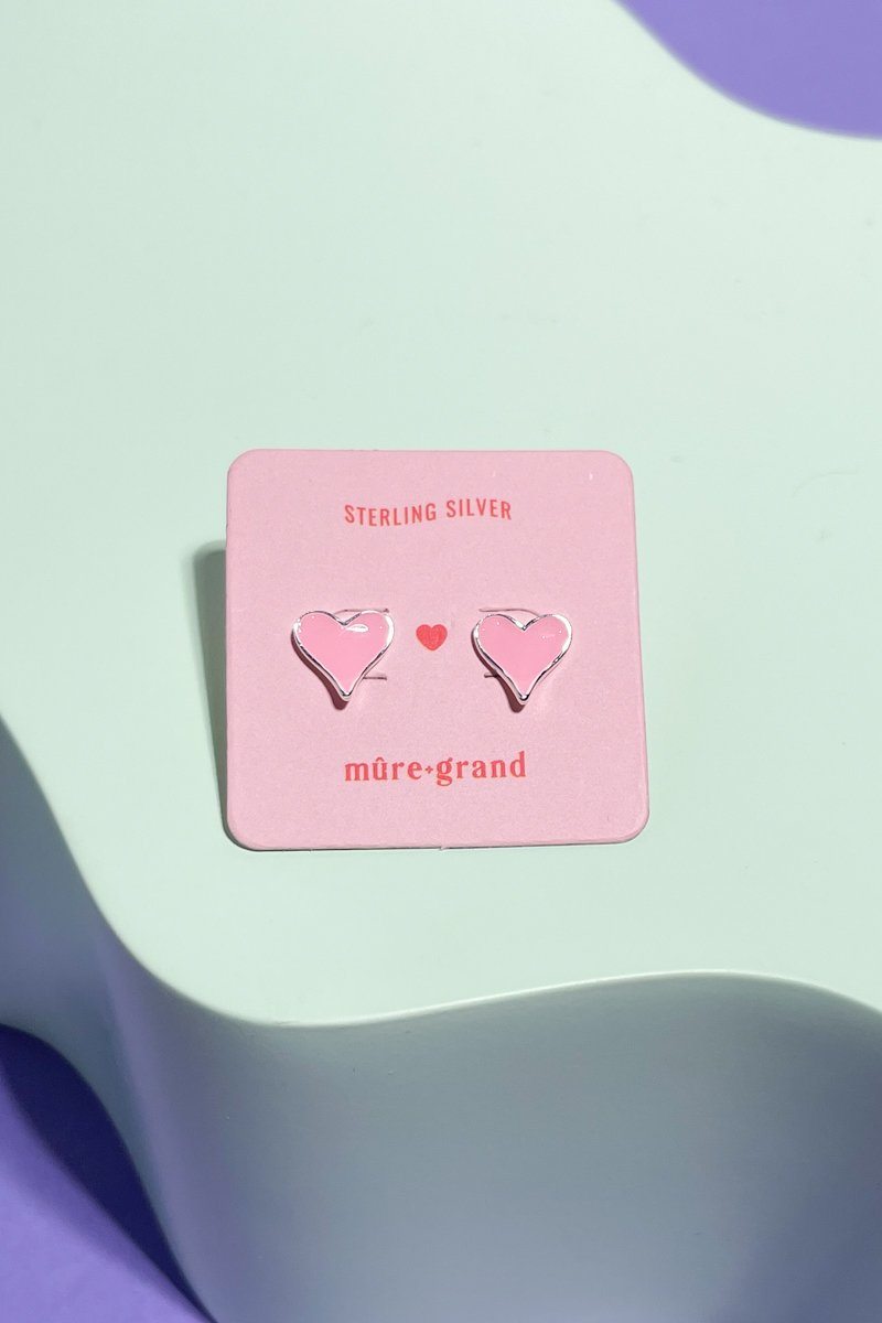 Heart Sterling Silver Stud Earrings Earrings Mure + Grand Pink 