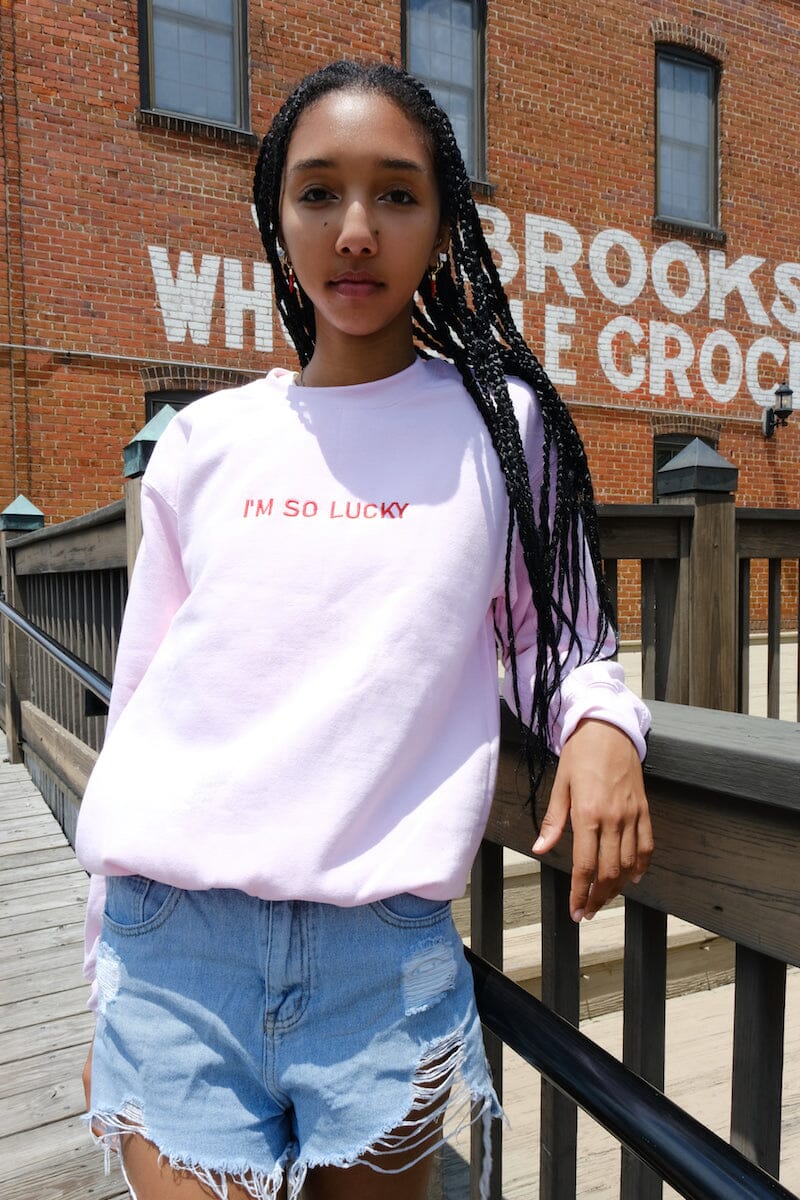 I'm So Lucky Embroidered Sweatshirt sweatshirt mure + grand 