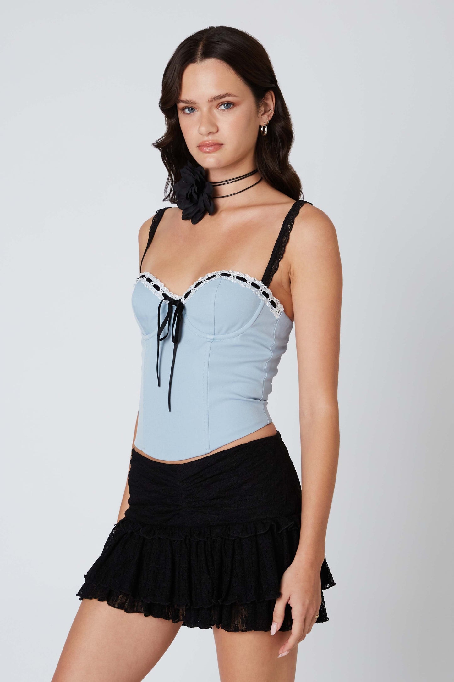 Lace Trimmed Ribbon Corset Top Clothing Cotton Candy LA 