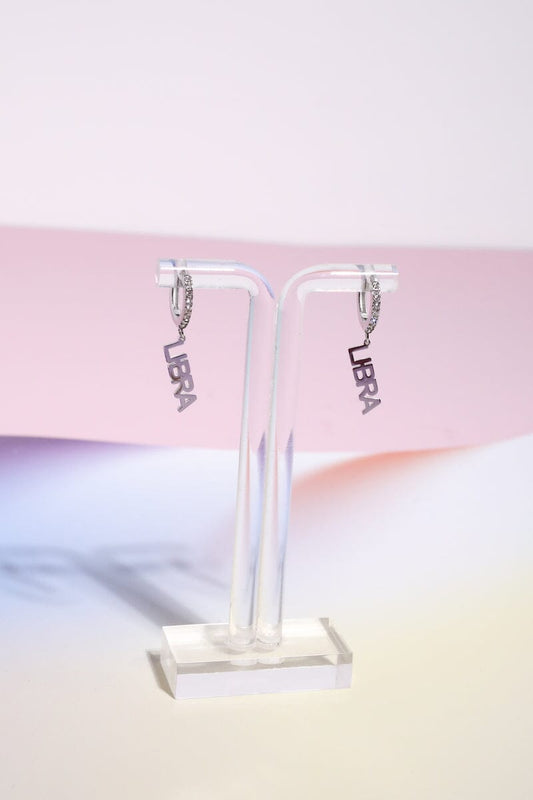 Libra Crystal Zodiac Charm Dangle Earrings Earrings Mure + Grand Silver 