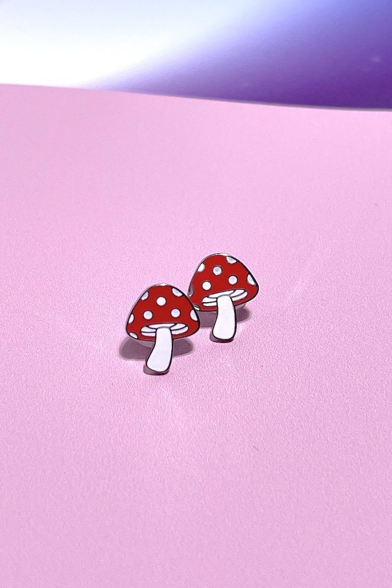 Mushroom Enamel Charm Stud Earrings Earrings Mure + Grand Silver 