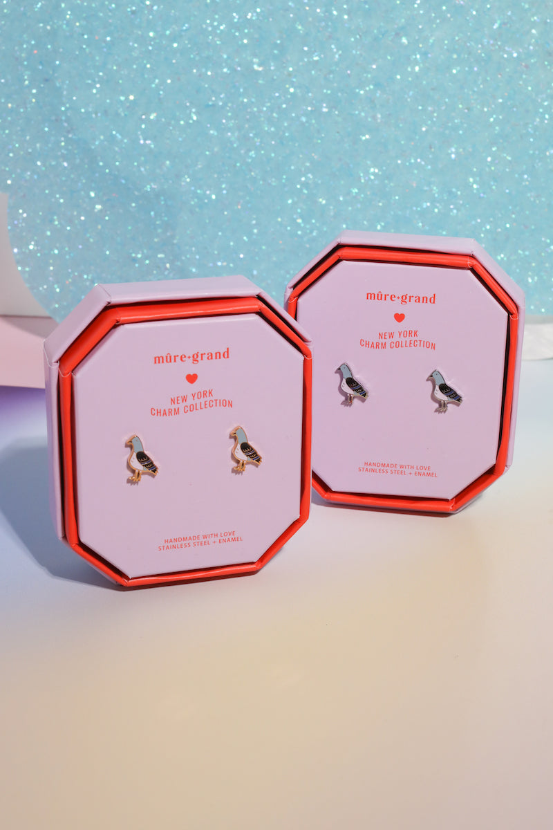 New York Pigeon Enamel Charm Stud EarringsMure + Grand