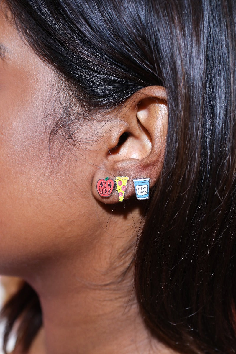 New York Pizza Enamel Charm Stud Earrings Earrings Mure + Grand 