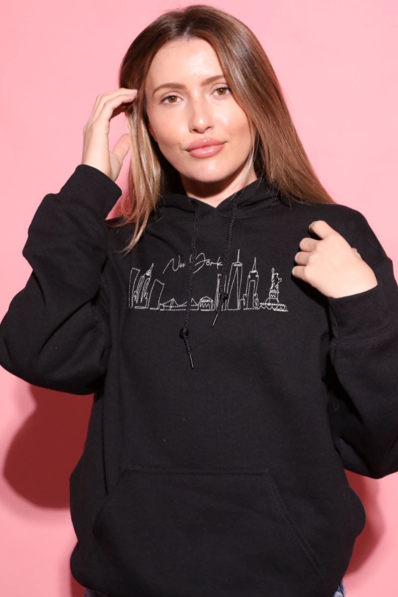 New York Skyline Embroidered Hoodie